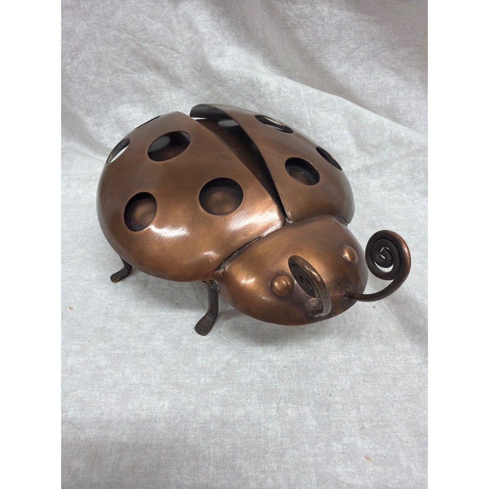 Vintage Copper Tone Metal Ladybug Figurine Decorative Garden Art